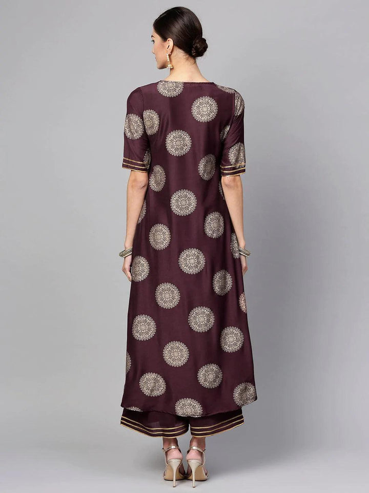 Purple Printed Silk Kurta Set