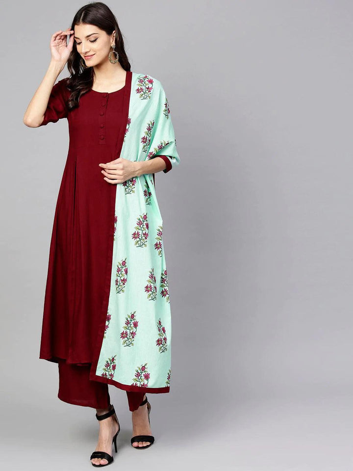 Maroon Solid Rayon Kurta Set