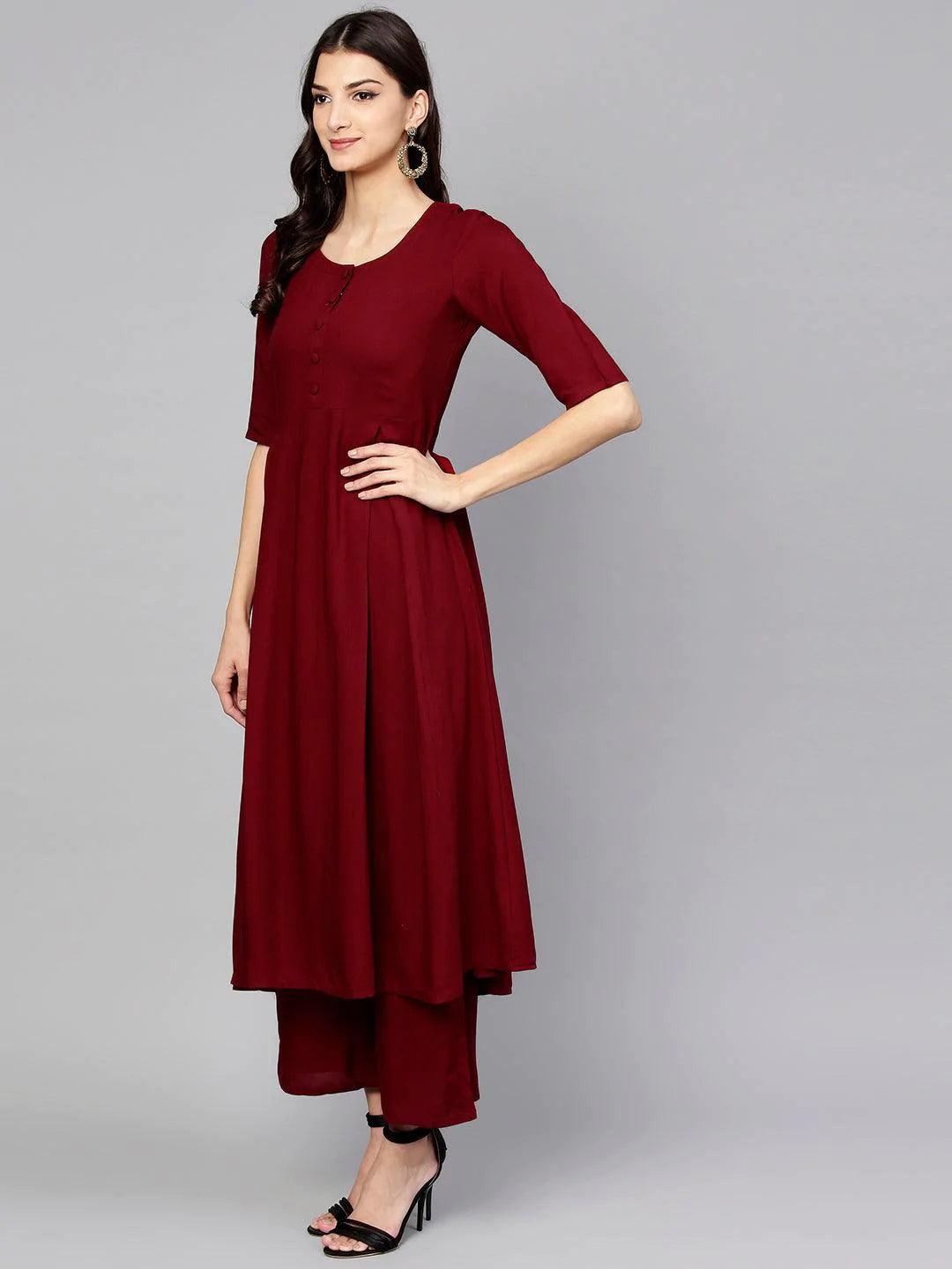 Maroon Solid Rayon Kurta Set - ShopLibas
