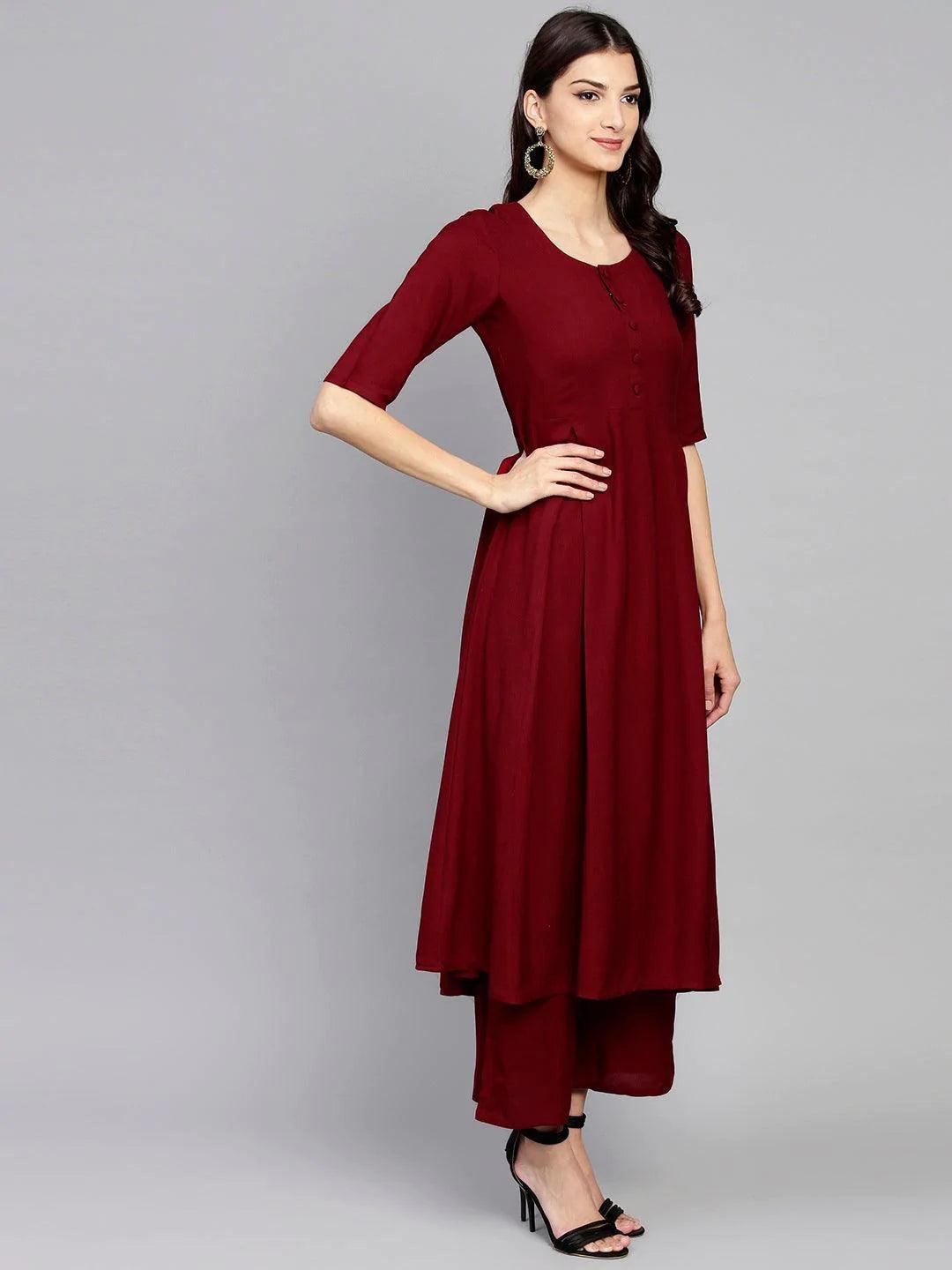 Maroon Solid Rayon Kurta Set - ShopLibas
