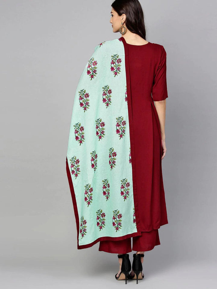 Maroon Solid Rayon Kurta Set