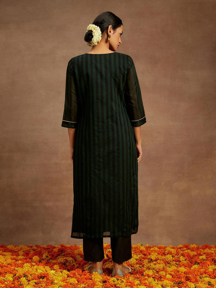 Green Woven Design Chanderi Silk Straight Kurta