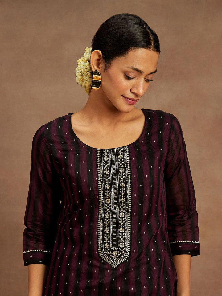 Purple Woven Design Chanderi Silk Straight Kurta