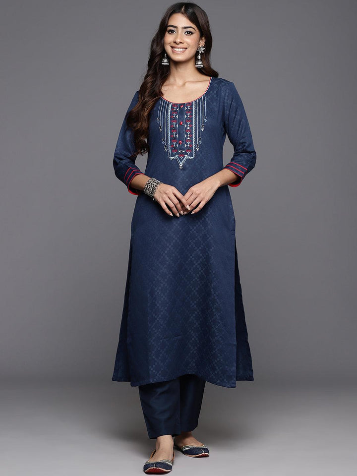 Blue Yoke Design Cotton Straight Kurta
