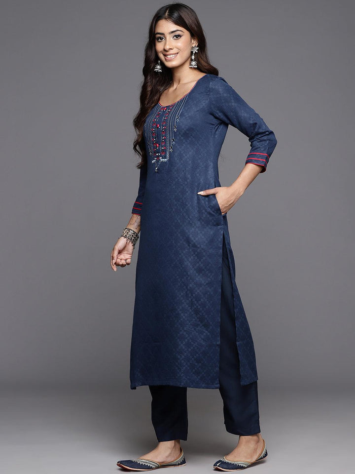 Blue Yoke Design Cotton Straight Kurta