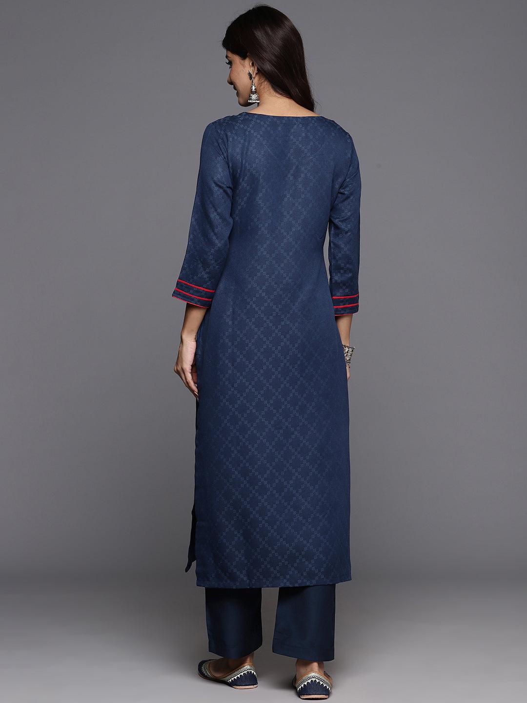 Blue Yoke Design Cotton Straight Kurta - ShopLibas