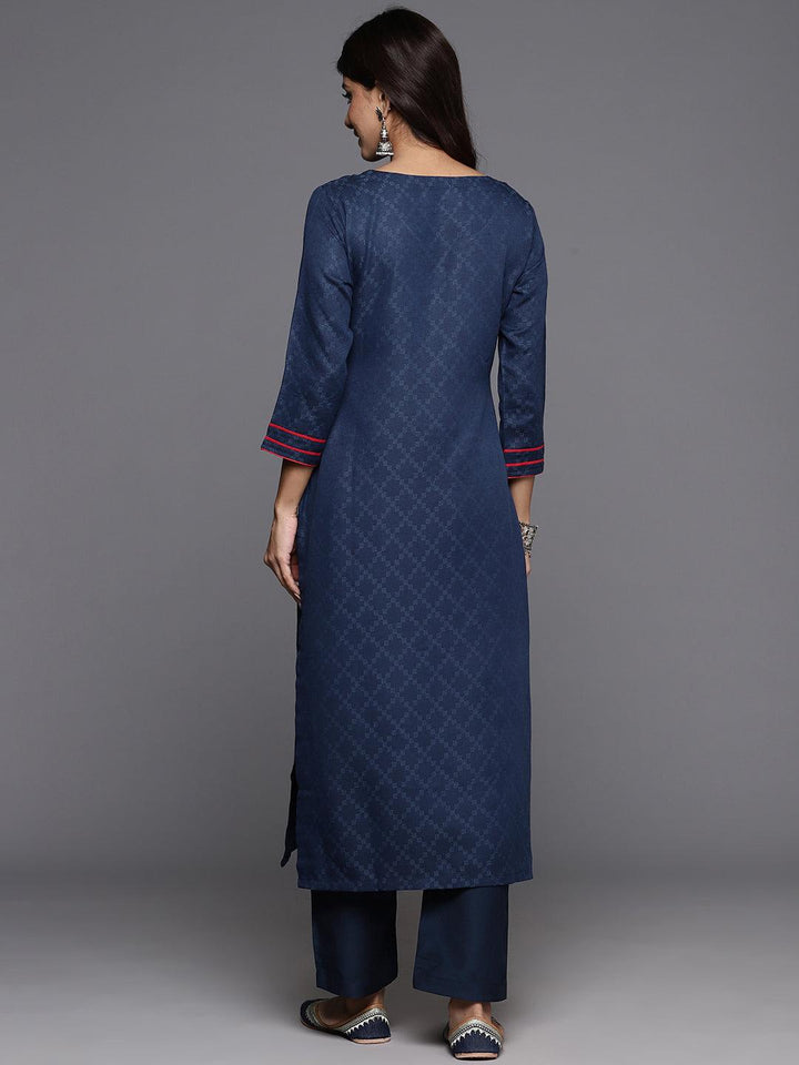 Blue Yoke Design Cotton Straight Kurta