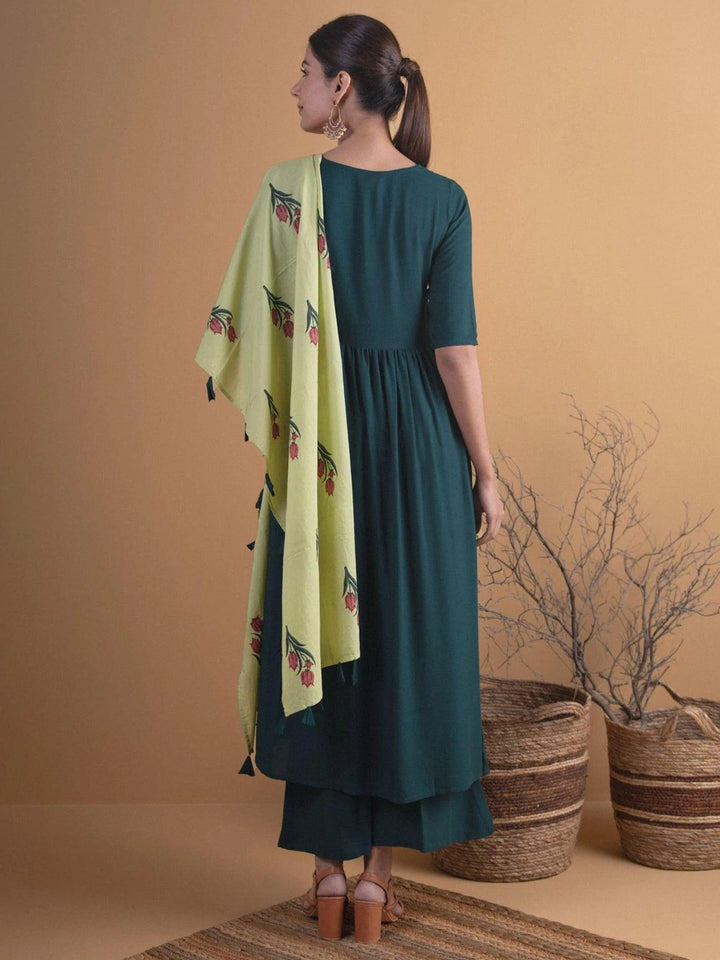 Green Solid Rayon Suit Set