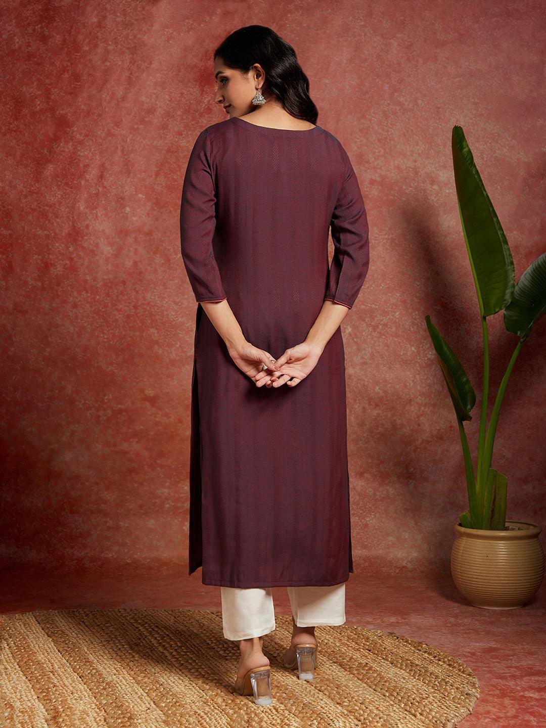 Wine Yoke Design Rayon Straight Kurta - ShopLibas