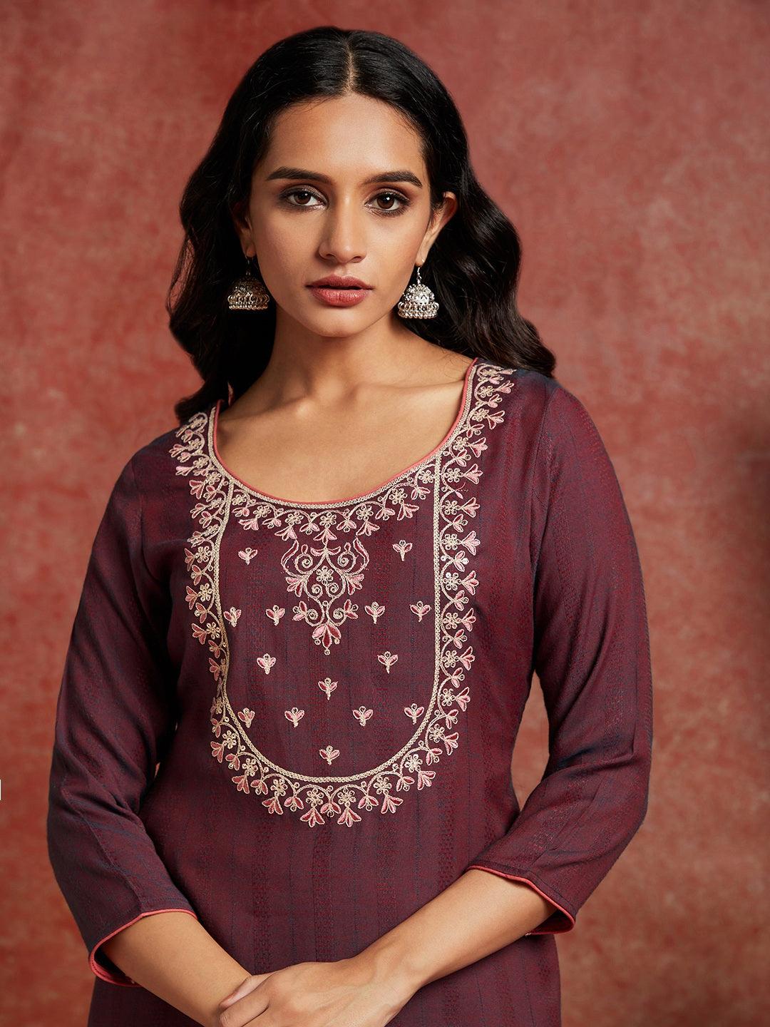 Wine Yoke Design Rayon Straight Kurta - ShopLibas