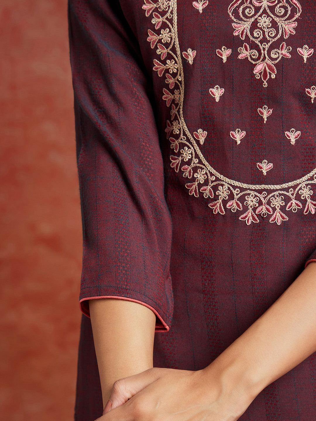 Wine Yoke Design Rayon Straight Kurta - ShopLibas