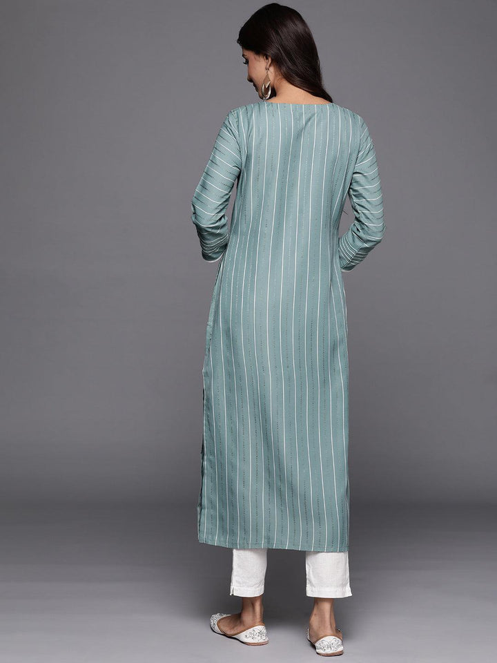 Green Woven Design Cotton Straight Kurta