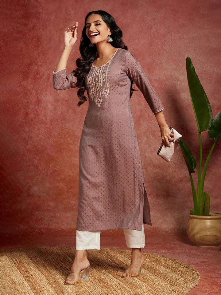 Mauve Woven Design Rayon Straight Kurta