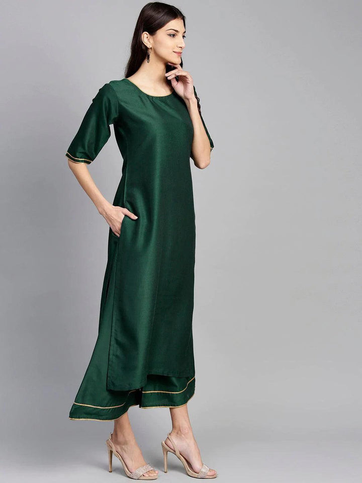 Green Solid Silk Suit Set