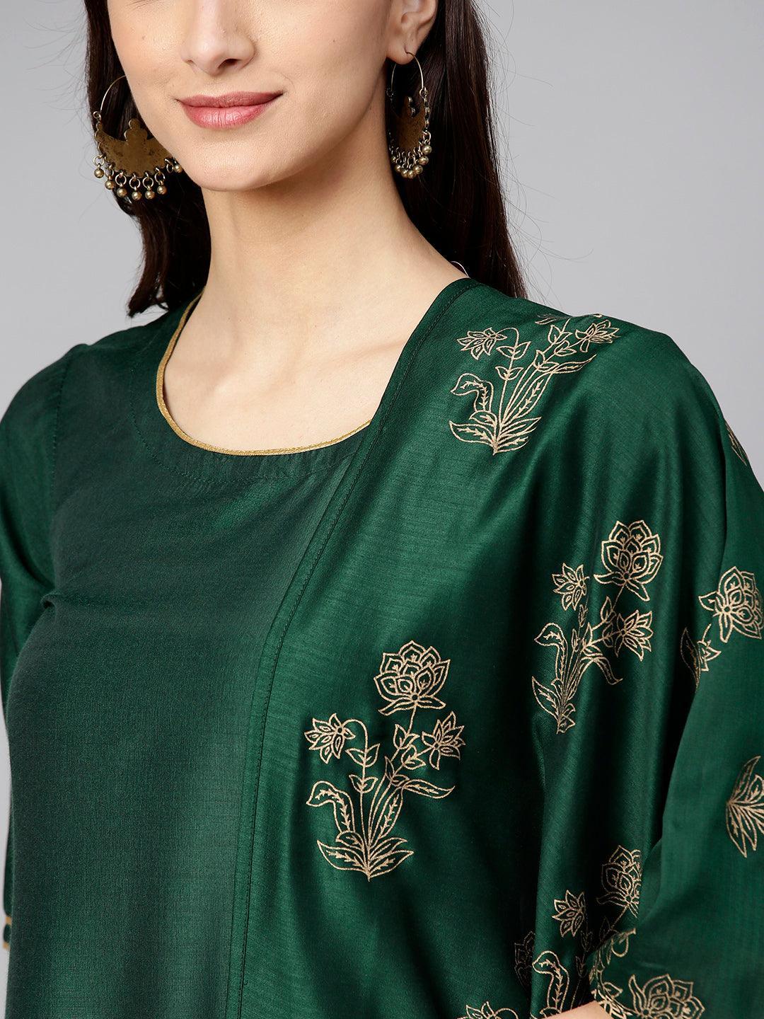 Green Solid Silk Suit Set - ShopLibas