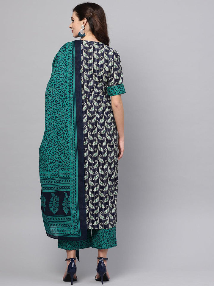 Blue Printed Cotton Suit Set