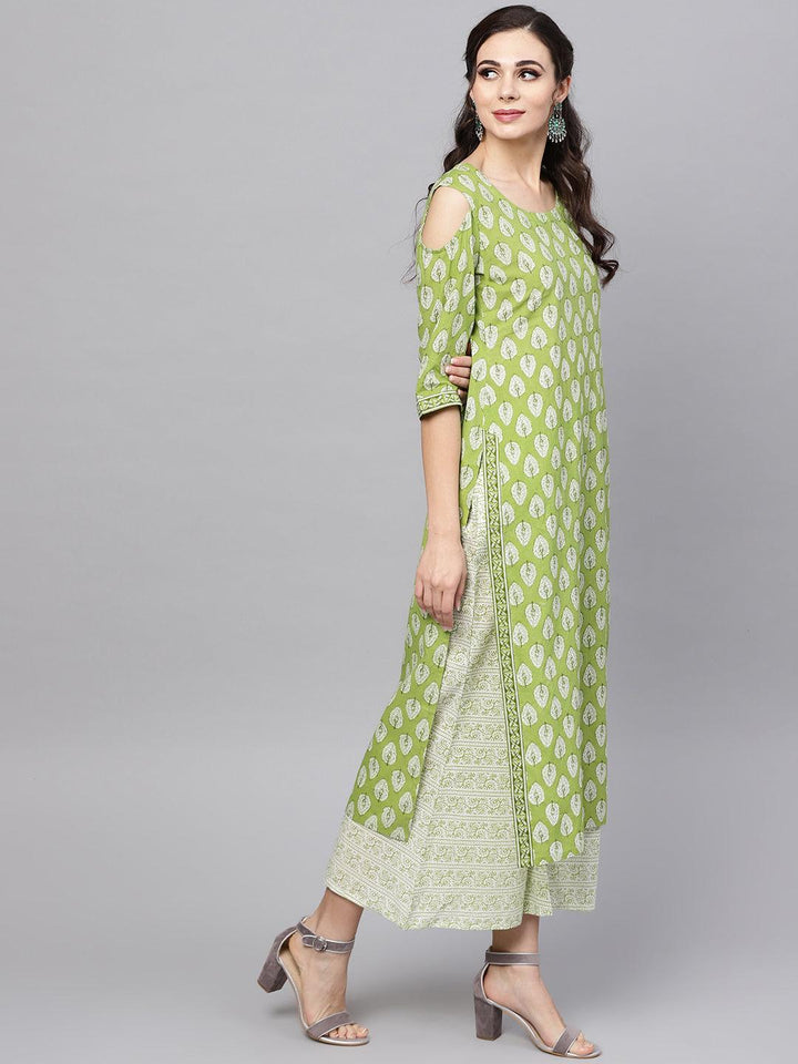 Green Printed Cotton Suit Set