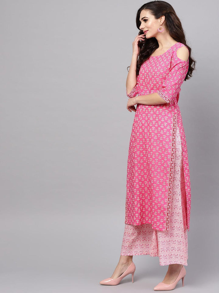Pink Printed Cotton Suit Set