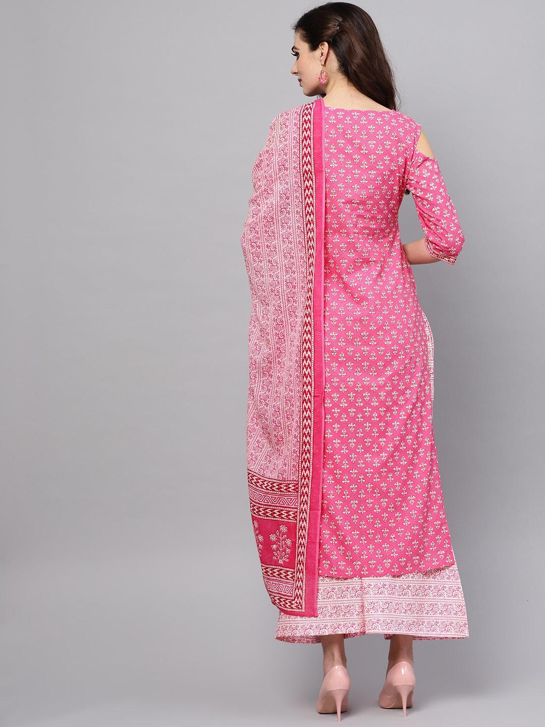 Pink Printed Cotton Suit Set - ShopLibas