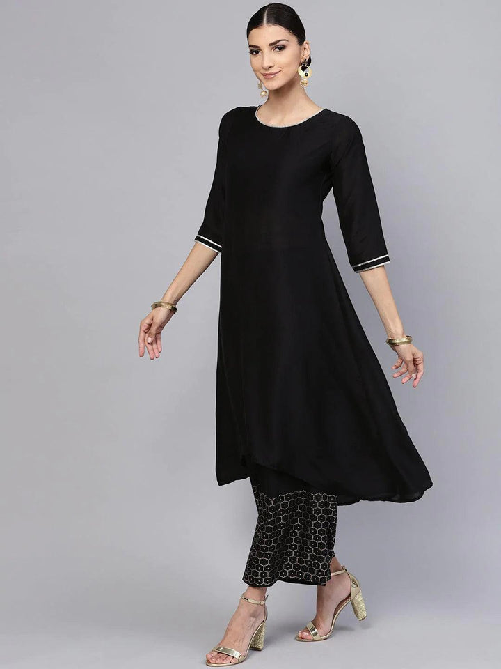 Black Solid Muslin Suit Set