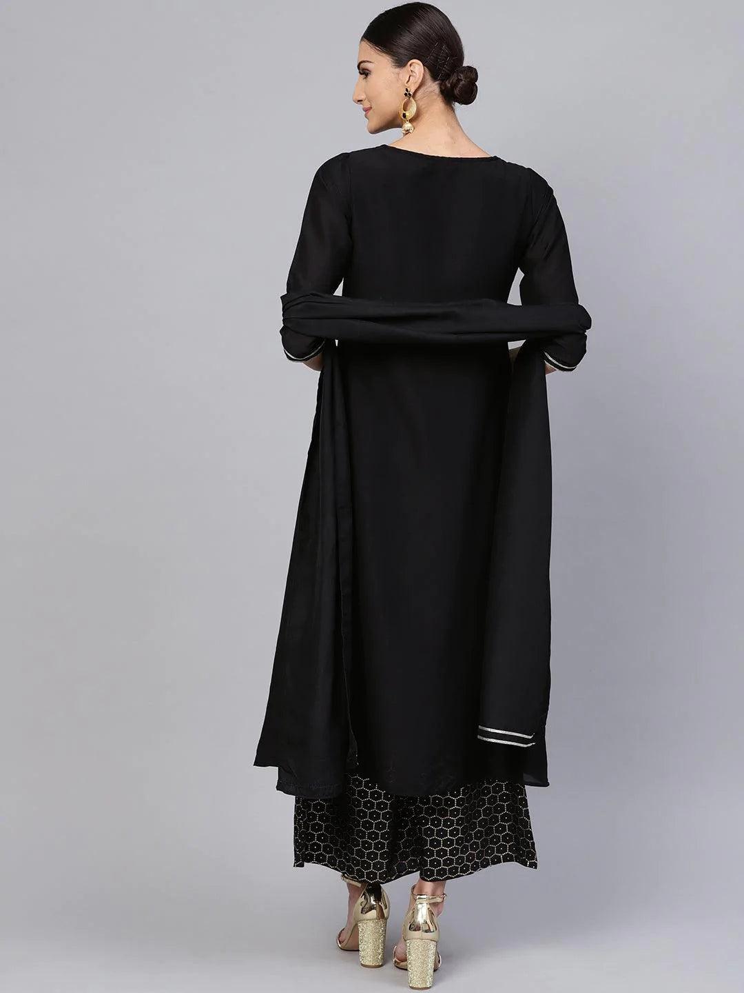 Black Solid Muslin Suit Set - ShopLibas