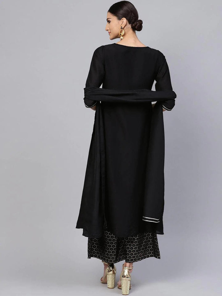 Black Solid Muslin Suit Set