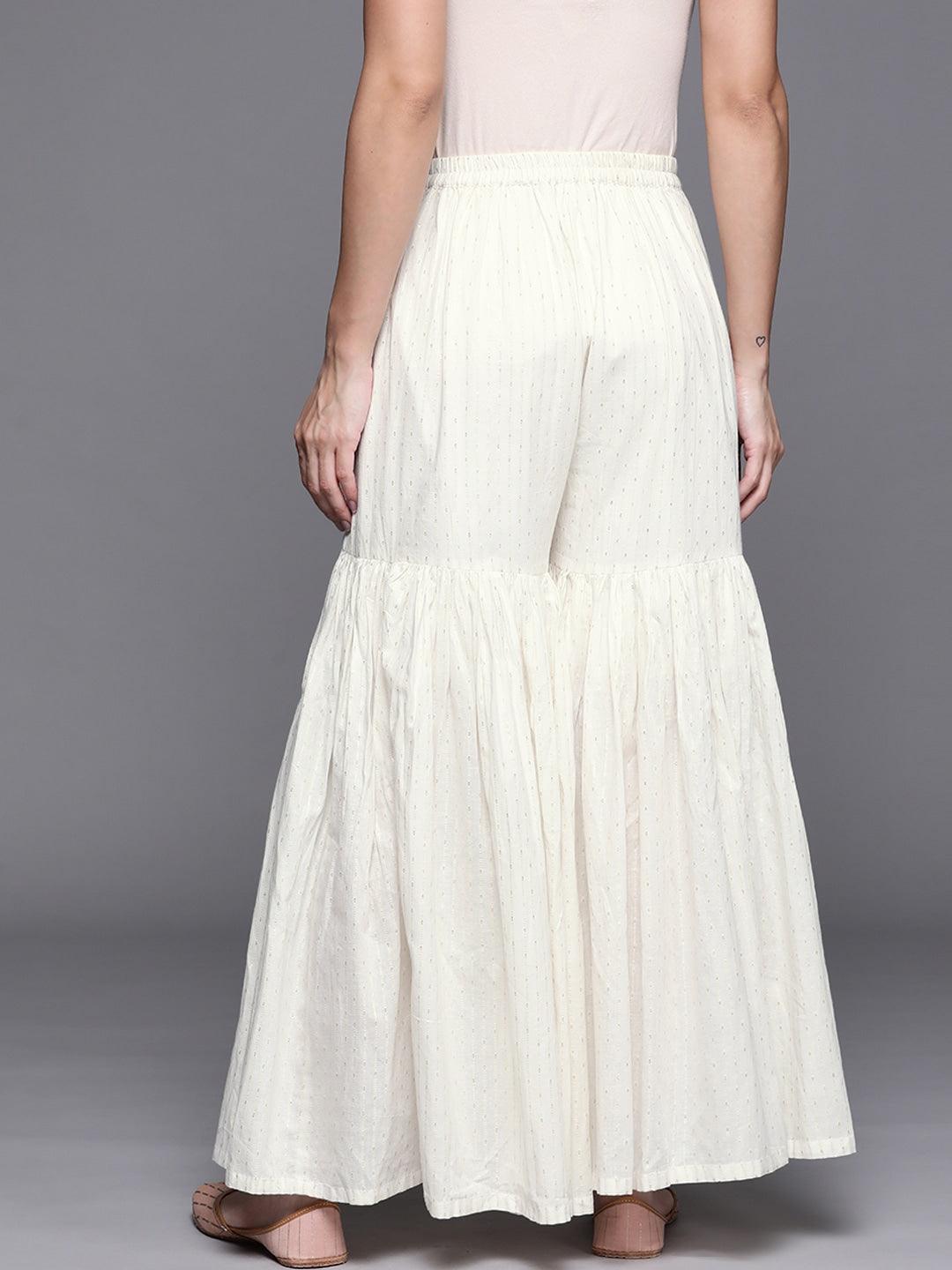 White Self Design Cotton Sharara Pants - ShopLibas