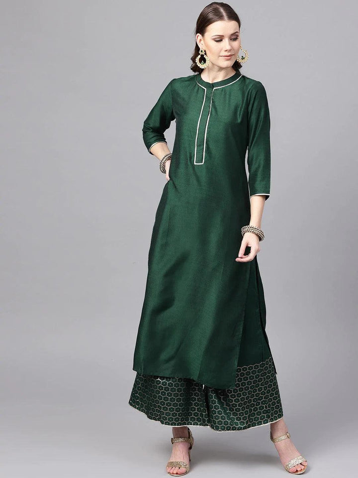 Green Solid Muslin Kurta Set