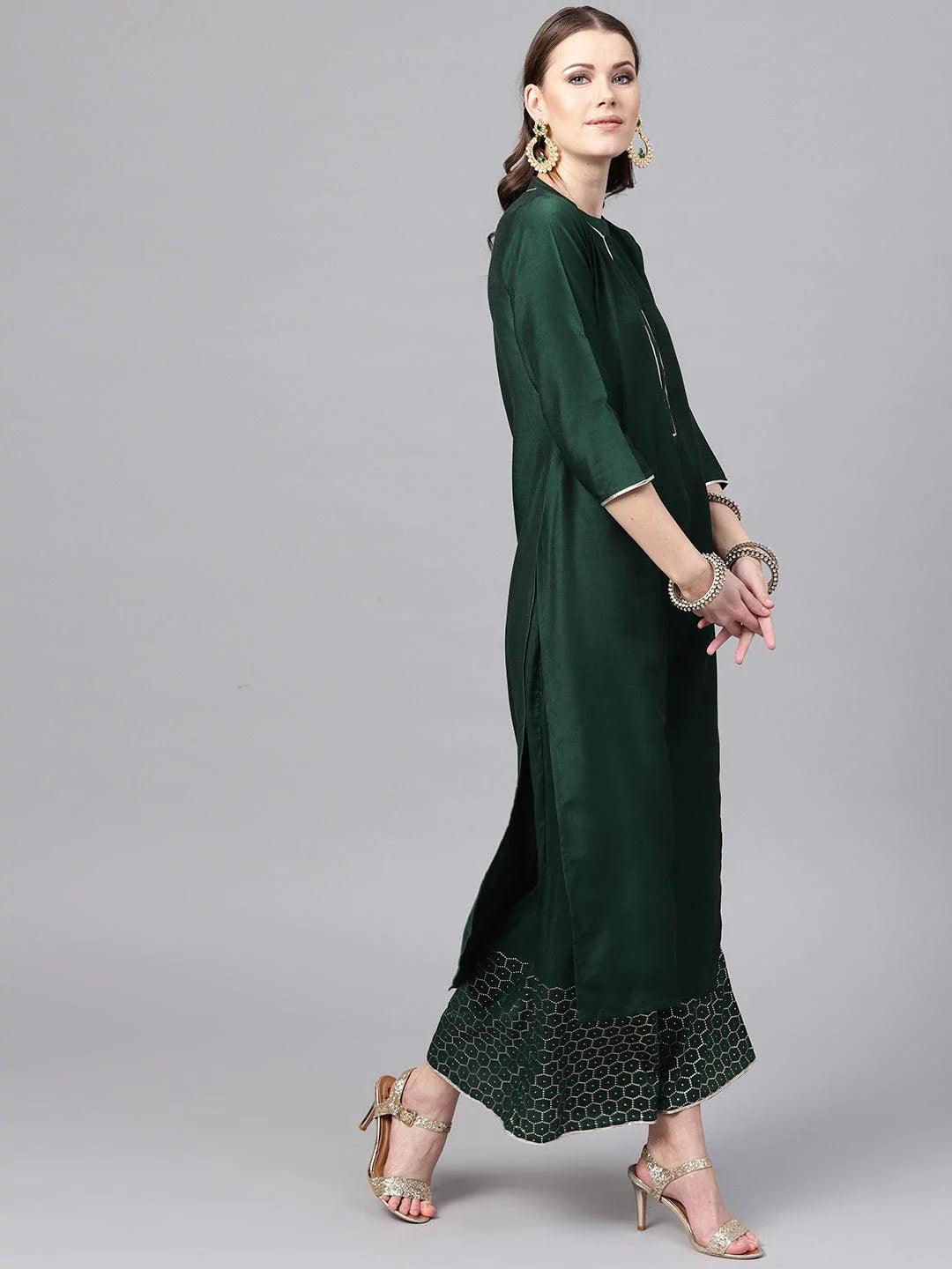 Green Solid Muslin Kurta Set - ShopLibas