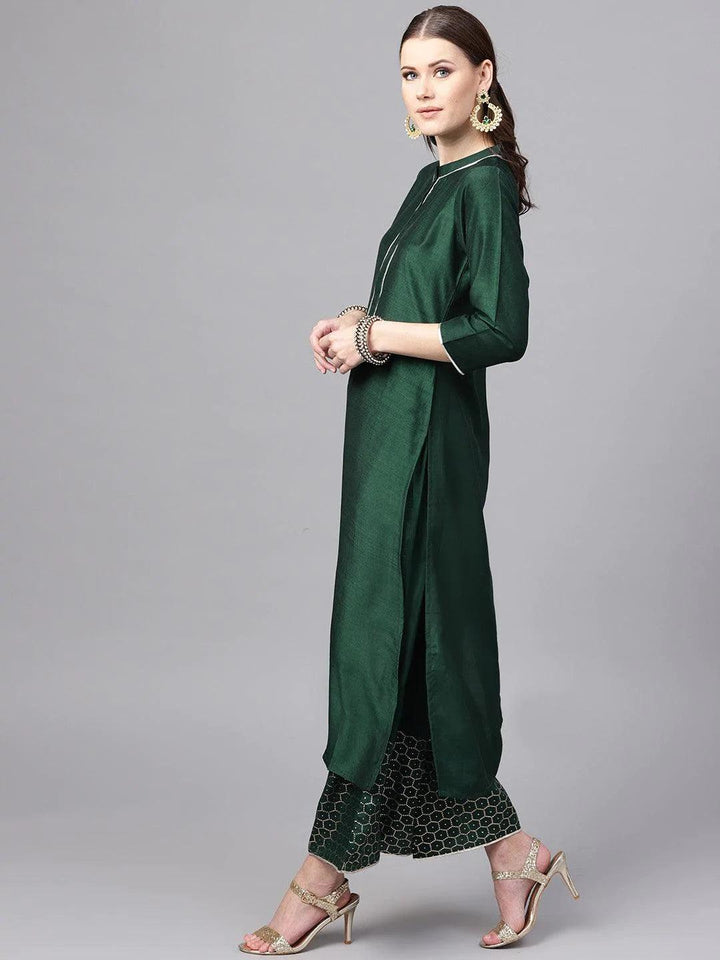 Green Solid Muslin Kurta Set