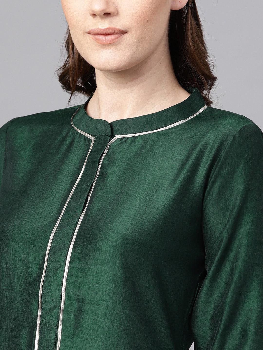 Green Solid Muslin Kurta Set - ShopLibas