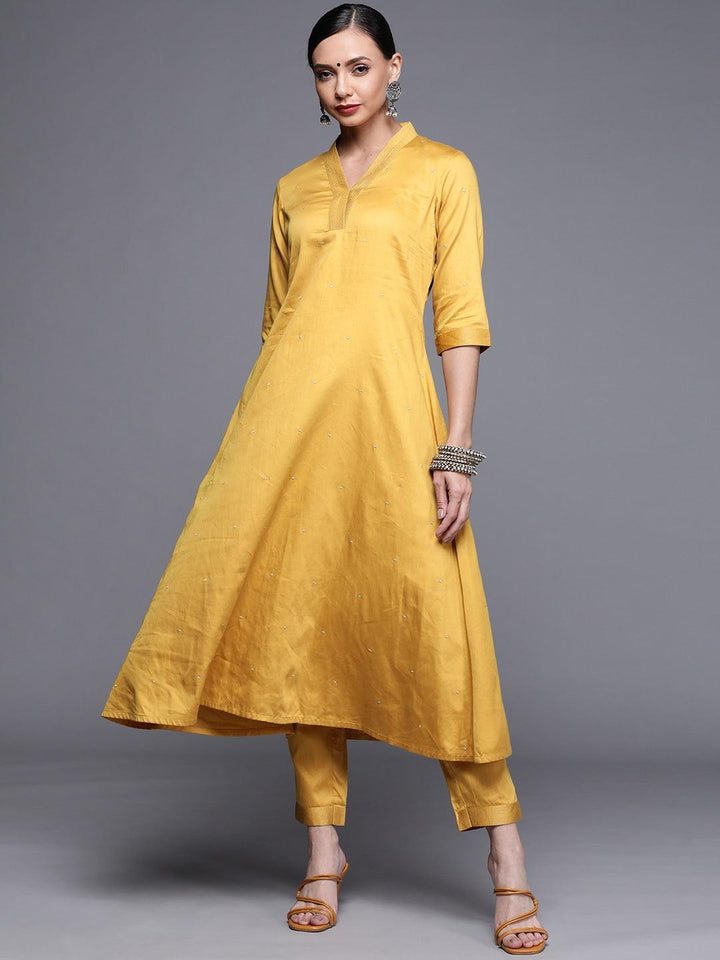 Mustard Woven Design Chanderi Silk Kurta
