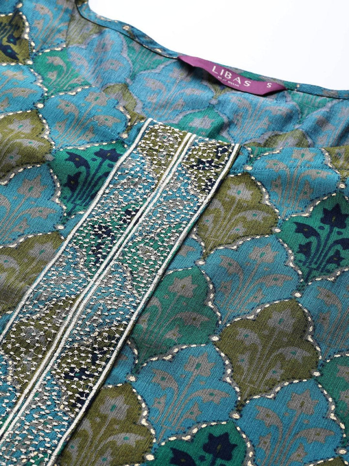 Blue Printed Chanderi Silk Kurta