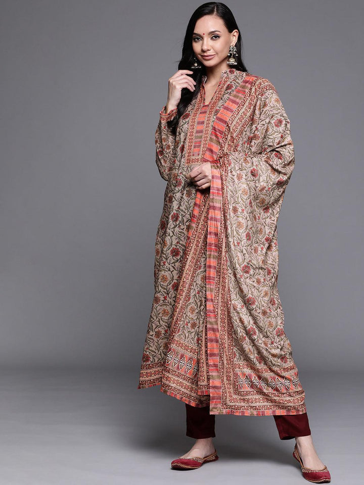 Multicoloured Printed Velvet Suit Set