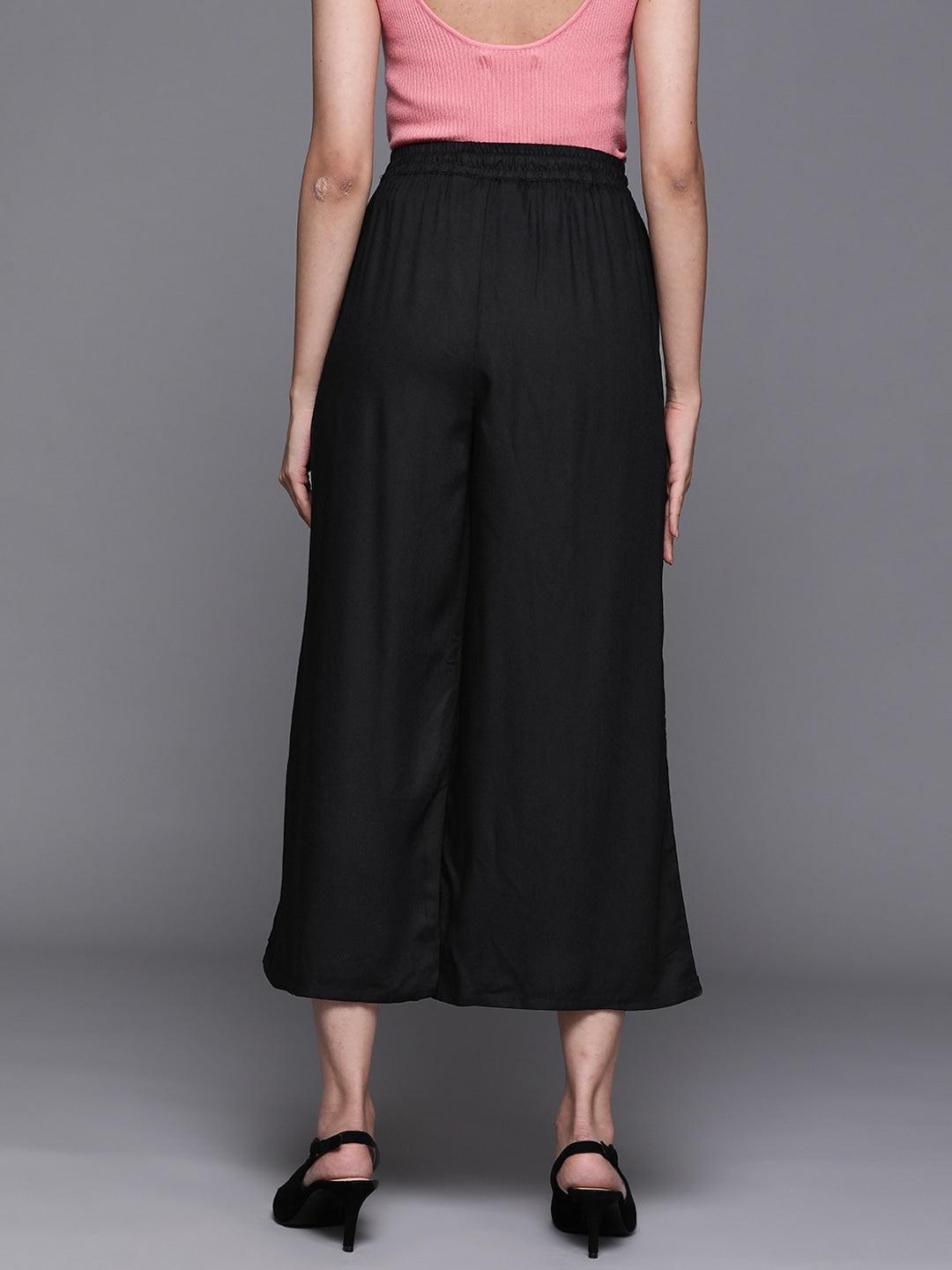 Black Solid Rayon Palazzos - ShopLibas