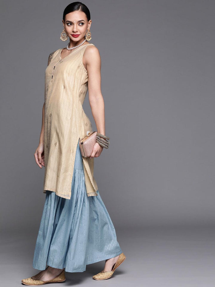 Blue Self Design Cotton Sharara Pants