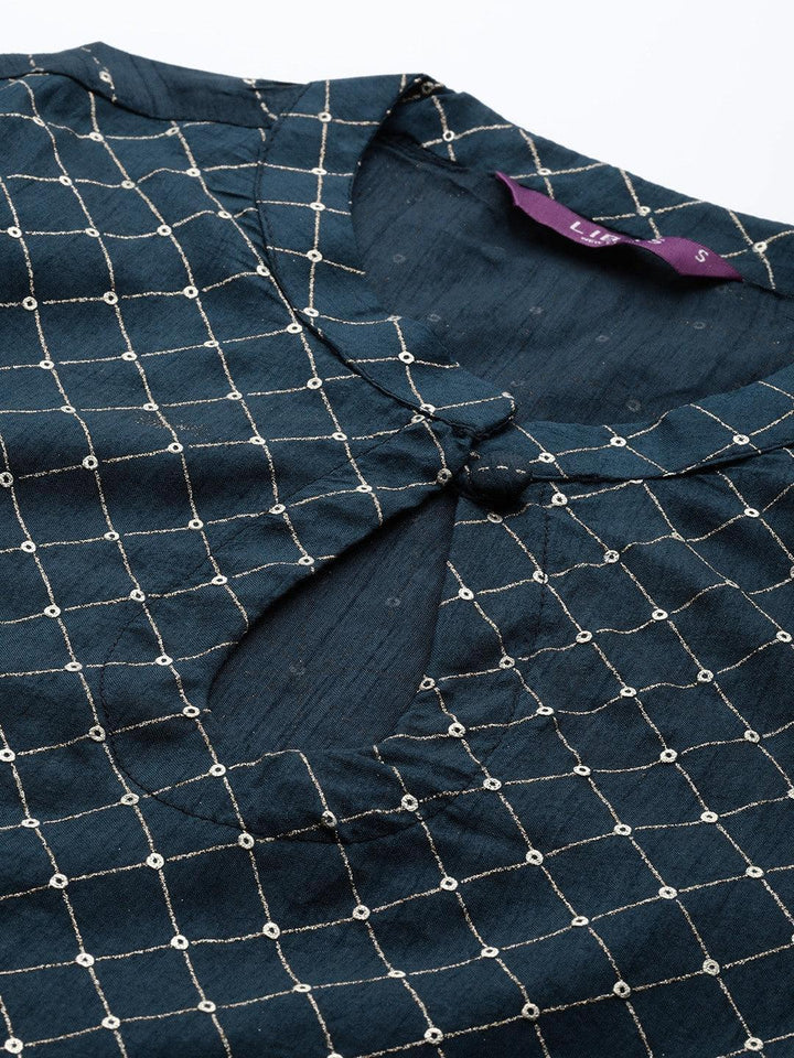 Blue Printed Chanderi Silk Kurta