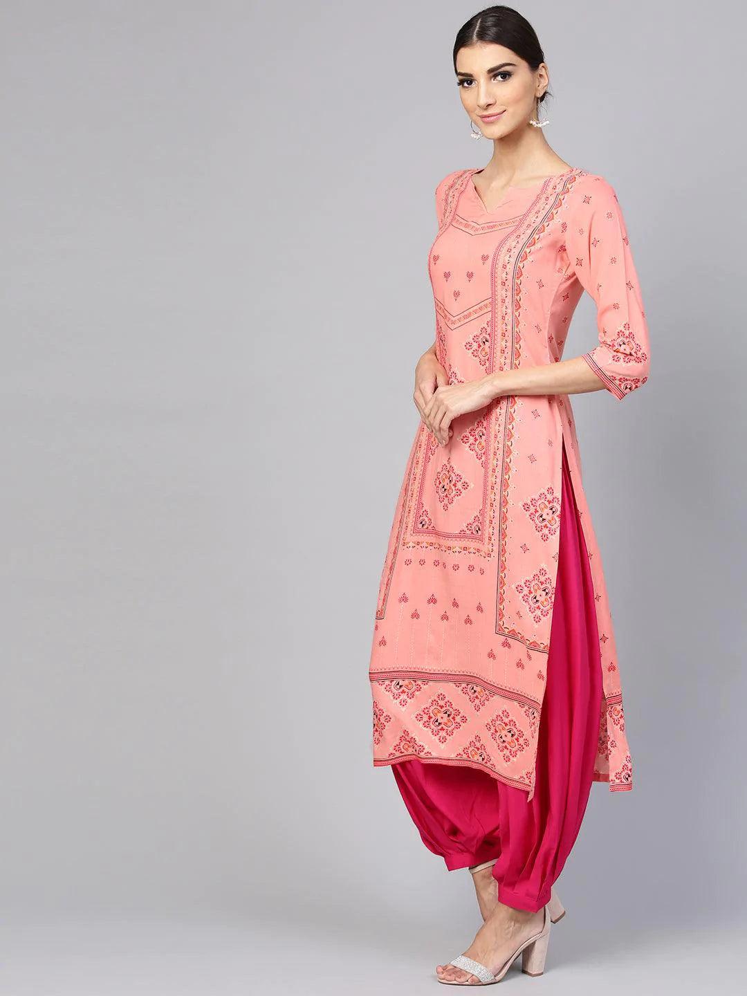 Pink Printed Rayon Kurta Set - ShopLibas