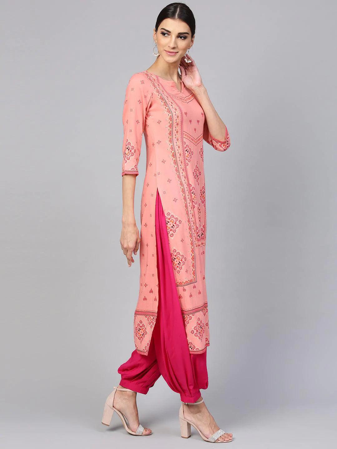 Pink Printed Rayon Kurta Set - ShopLibas