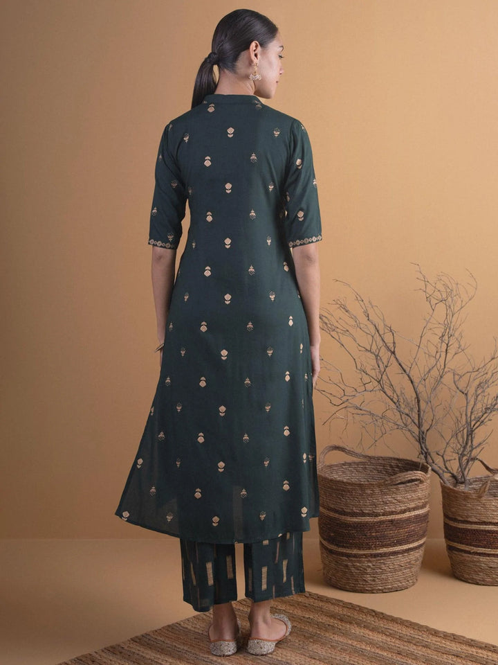 Green Printed Rayon Kurta Set