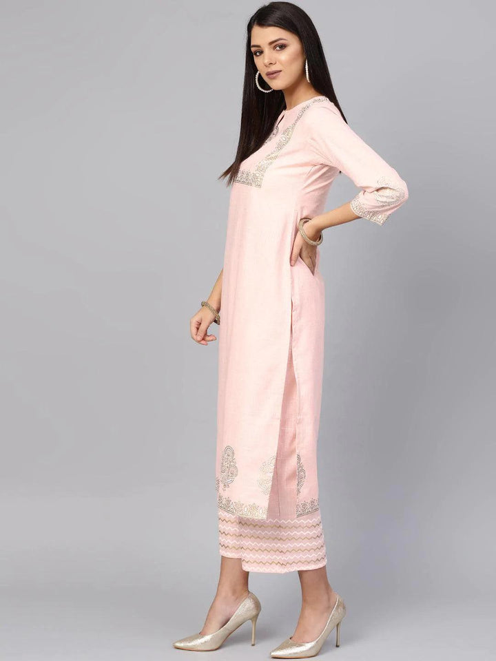 Pink Printed Cotton Kurta Set