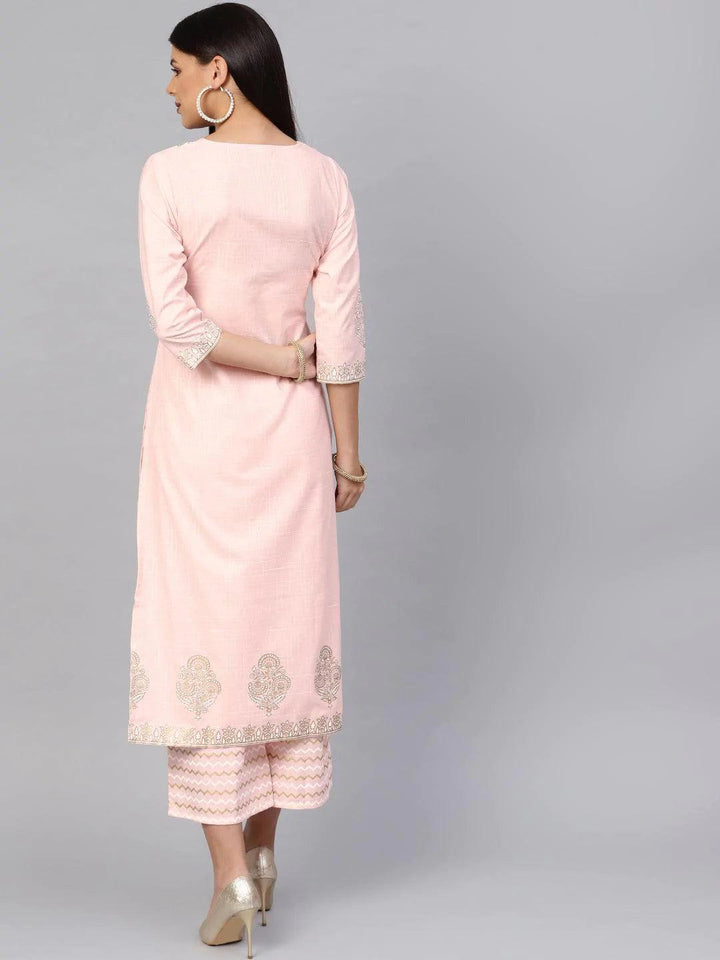 Pink Printed Cotton Kurta Set