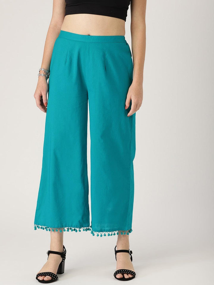 Blue Solid Cotton Palazzos