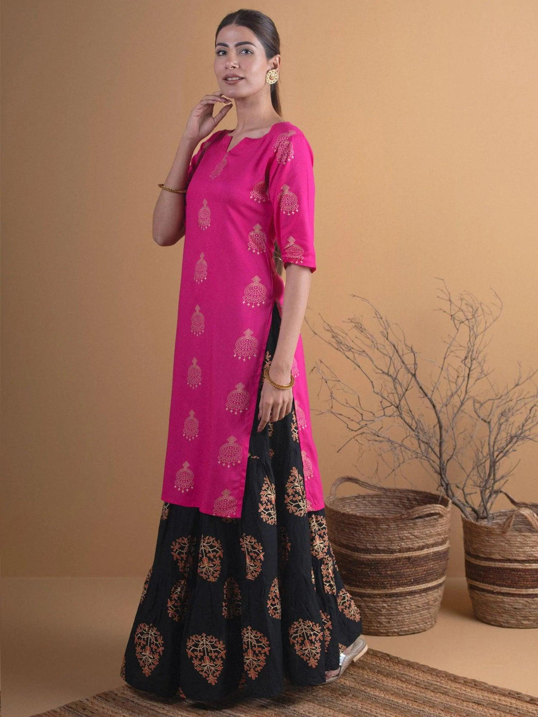 Pink Printed Rayon Kurta Set - ShopLibas