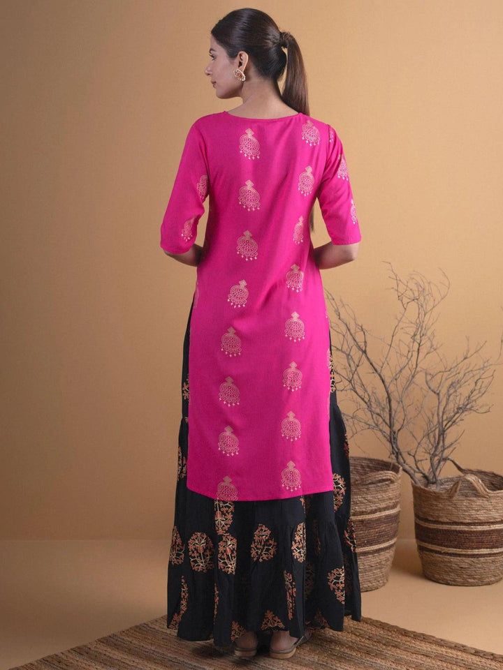 Pink Printed Rayon Kurta Set