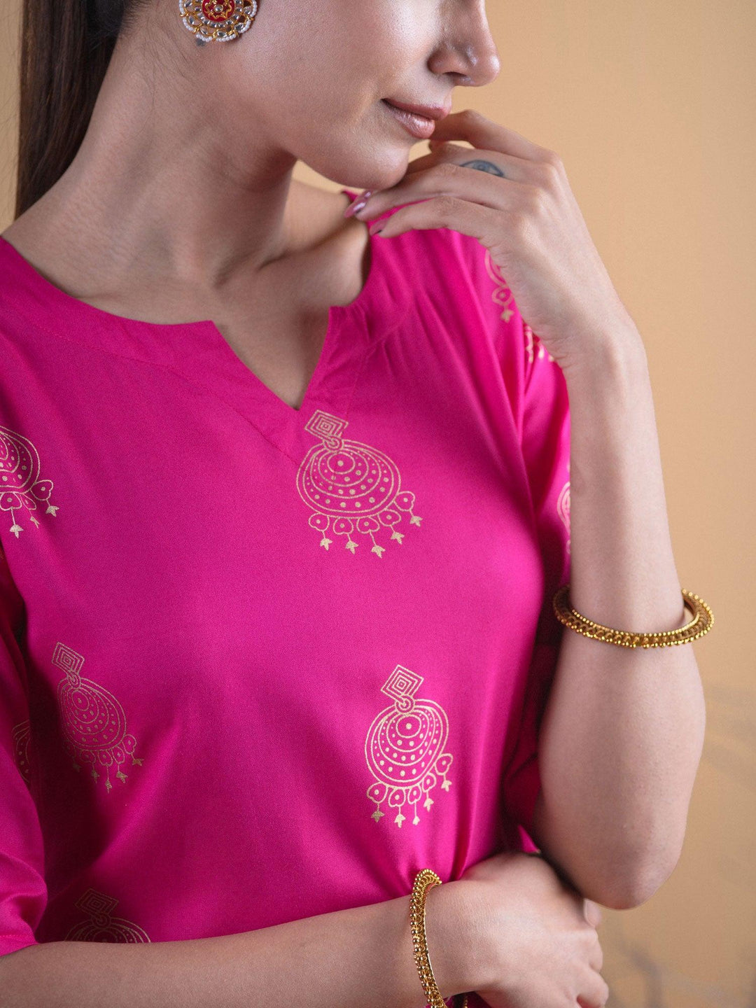 Pink Printed Rayon Kurta Set - ShopLibas