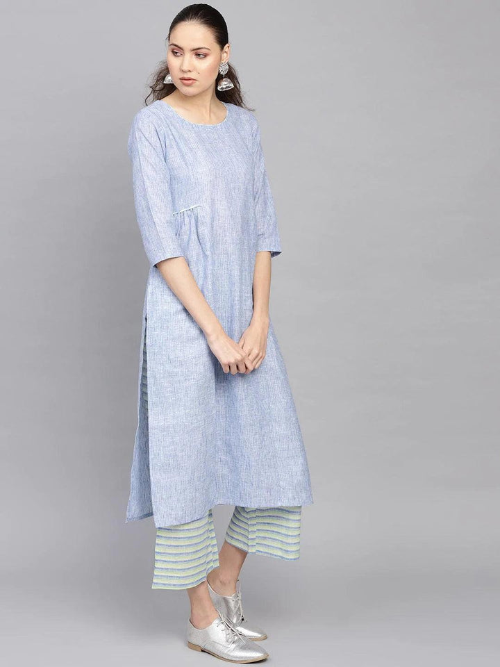 Blue Self Design Cotton Kurta Set
