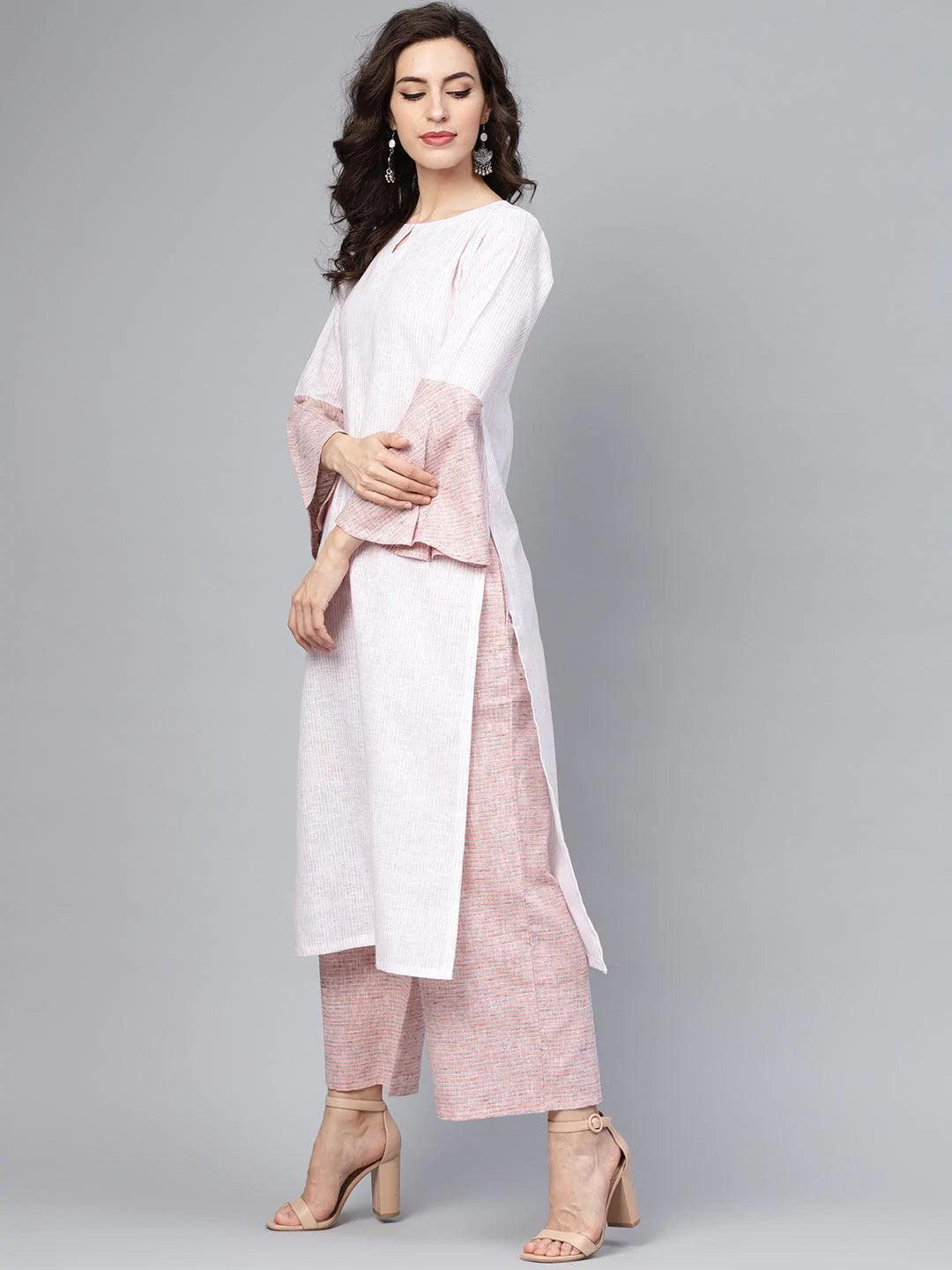 Pink Striped Cotton Kurta Set - ShopLibas