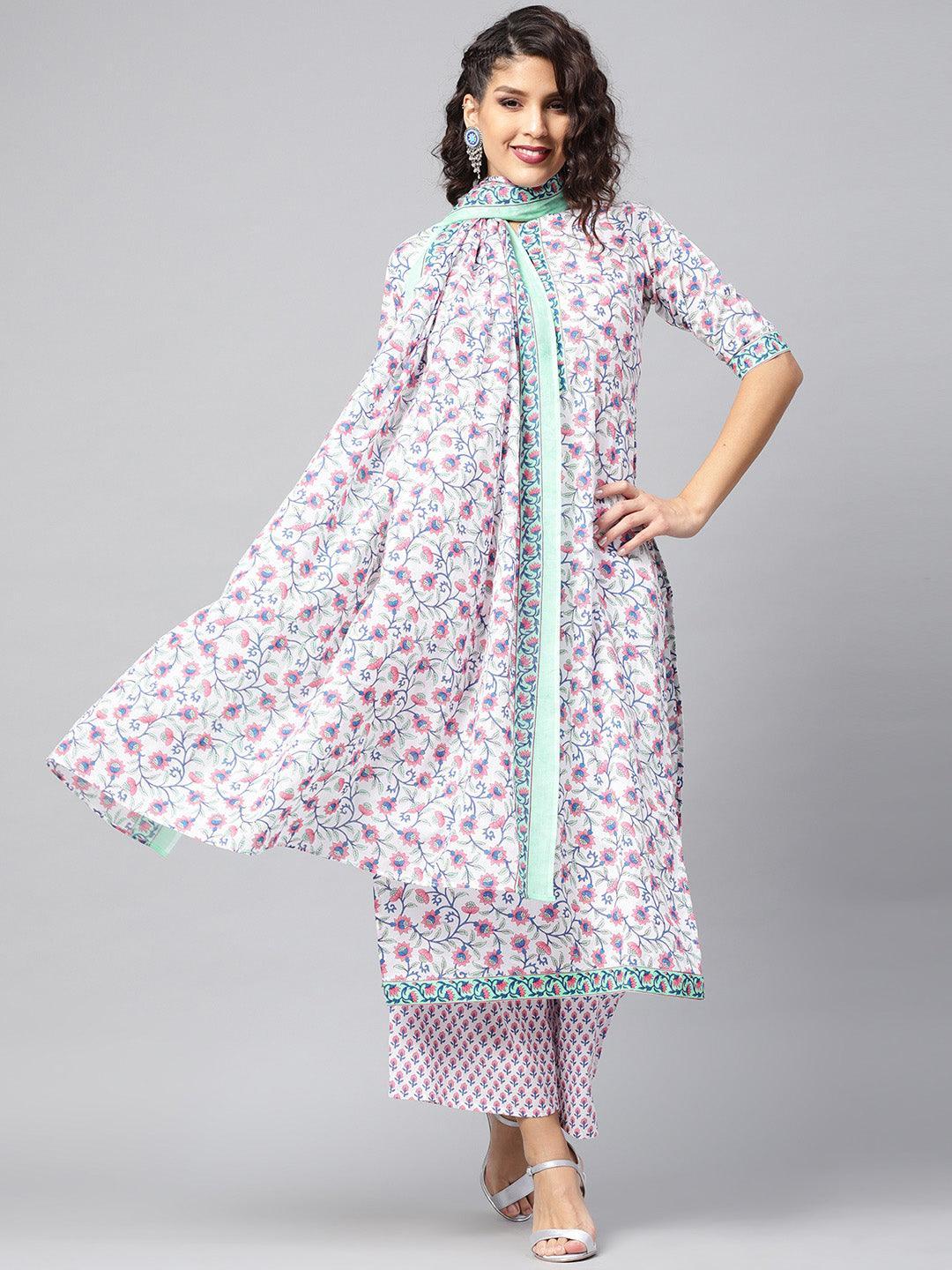 White Printed Cotton Kurta Set - ShopLibas