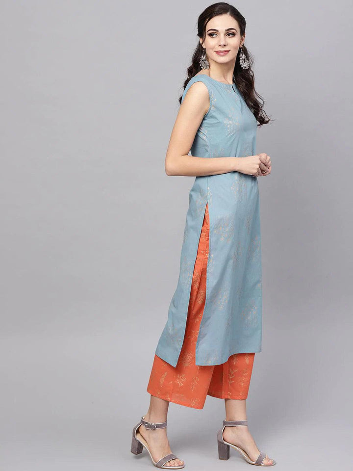 Blue Printed Cotton Suit Set